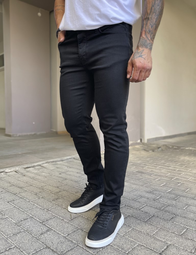 Ανδρικό μαύρο τζιν ελαστικό ίσια γραμμή με κουμπιά GB55272 φωτογραφία